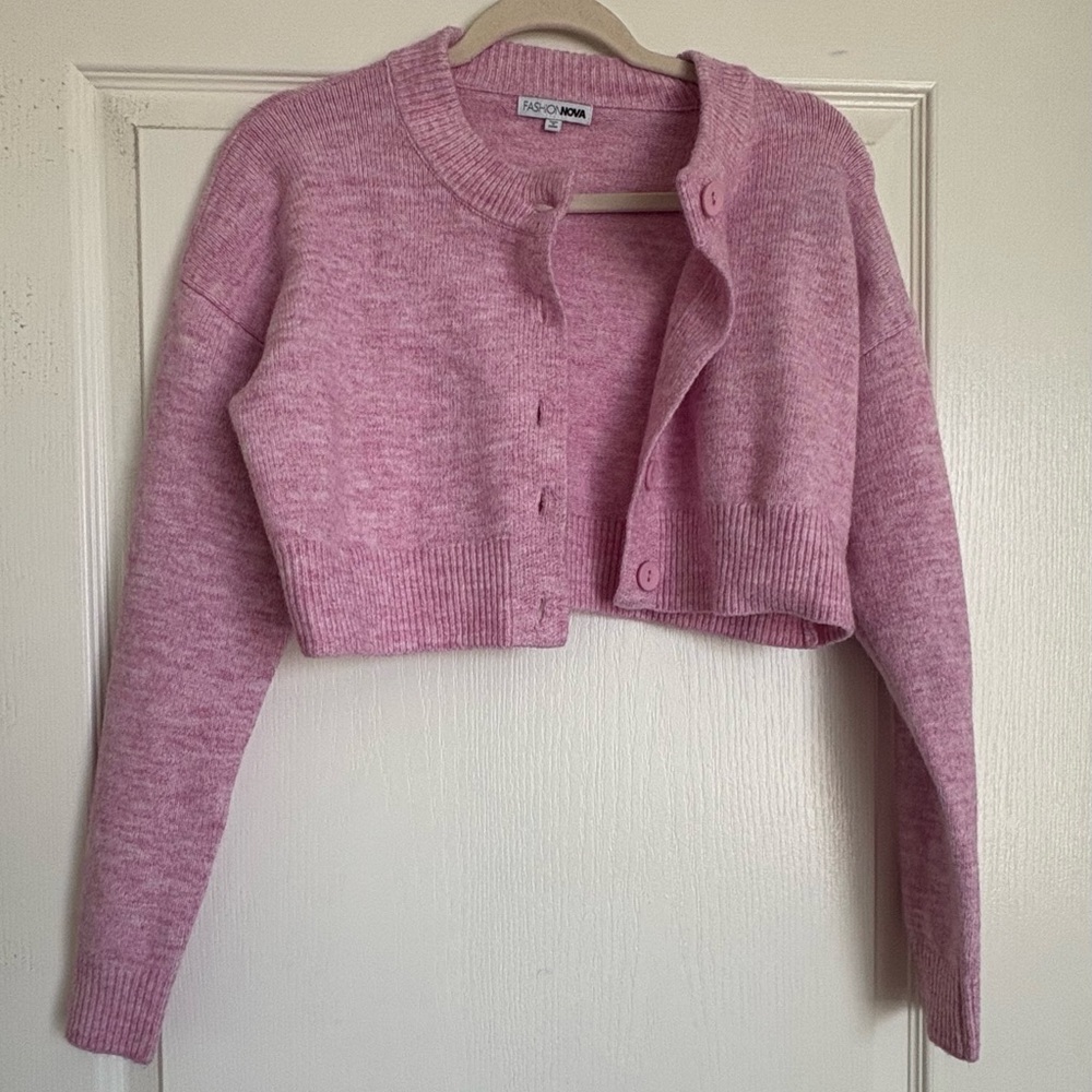 Fashion Nova Heather Pink Cropped Cardigan